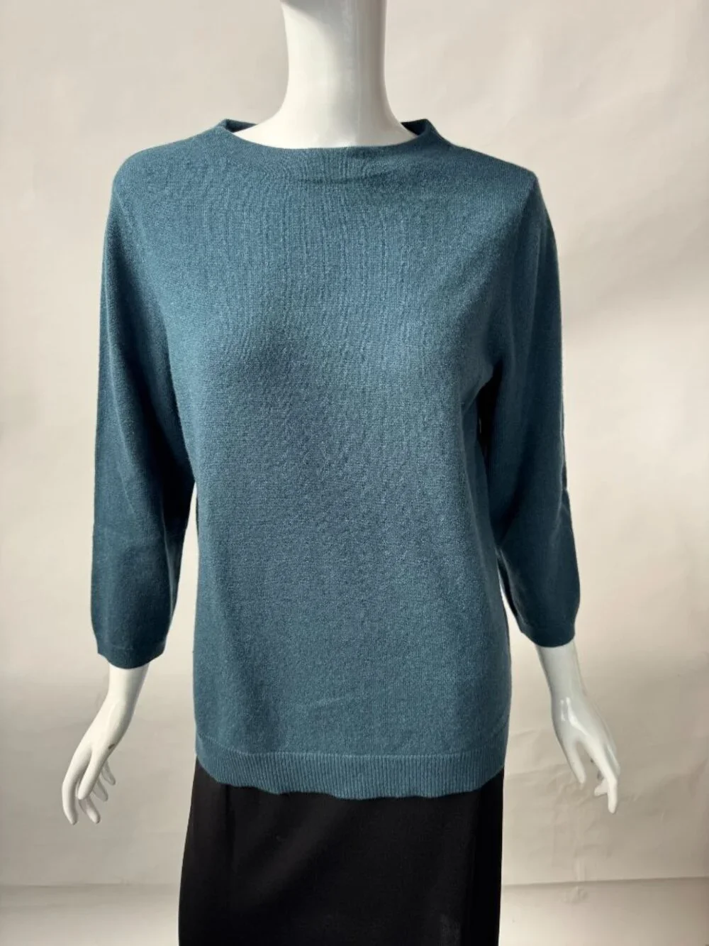 Talbots 100% Cashmere Teal 3/4 Sleeve Lightweight Sweater Womens Size L - Picture 9 of 16